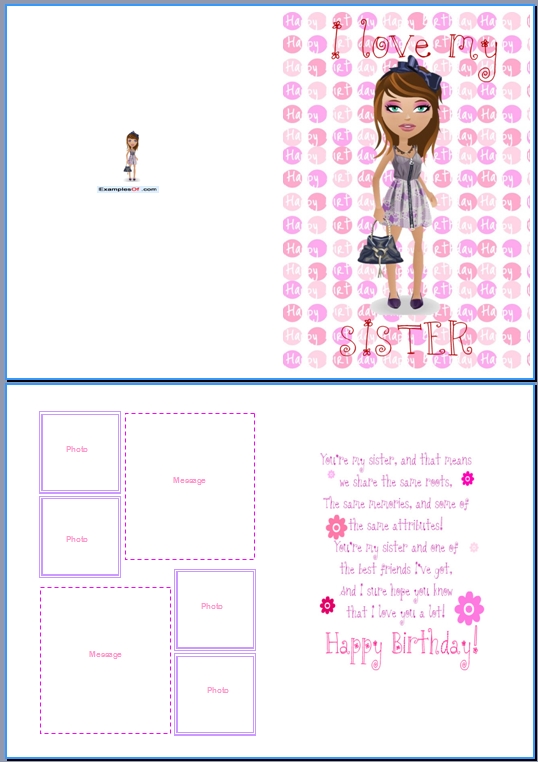Example Birthday Card for Her:I Love My Sister